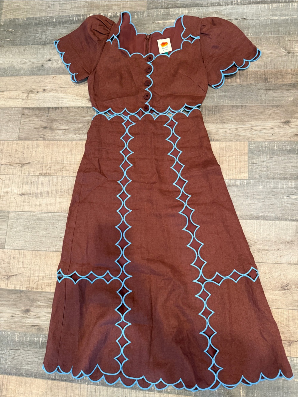 Farm Rio scalloped trim midi dress